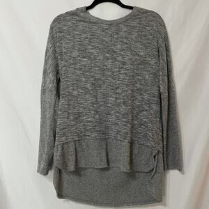 Piper & Taylor Grey Pullover High Low Sweater Womens M Preppy Crew Neck Marled